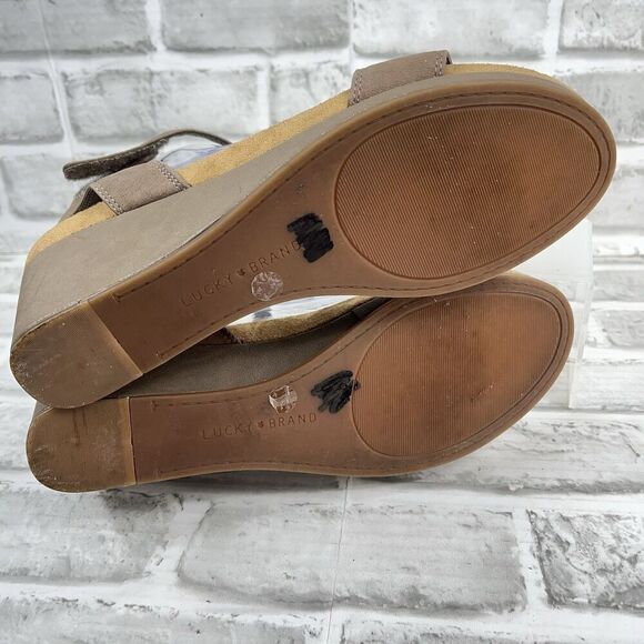 Lucky Brand Kanoa Women's Size 8.5 Tan Leather Wedge Ankle Strap Sandal - Picture 7 of 12